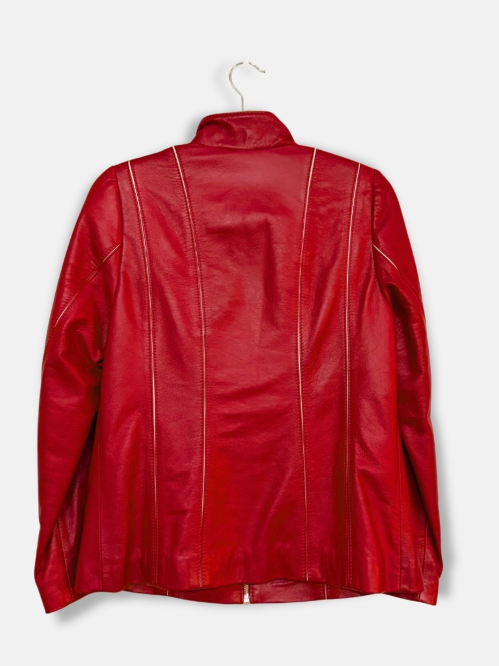 Savvidis Red Genuine Leather Jacket Womens L Handmade Greece Thriller Moto 1980s - Picture 2 of 9